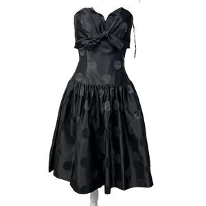 VTG Victor Costa Strapless Dress  Black Polka Dot Pin-Up Rockabilly Prom XS S